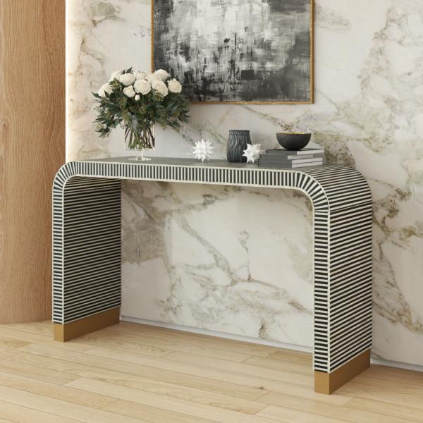 Saphed Console Table - Black & White Bone Inlay