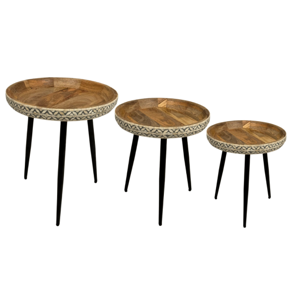 Versa Side Table - Set of 3 Grey Bone Inlay