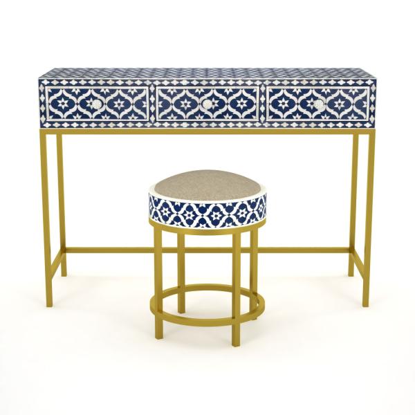Inayat Dresser Console & Stool - Navy Blue Bone Inlay