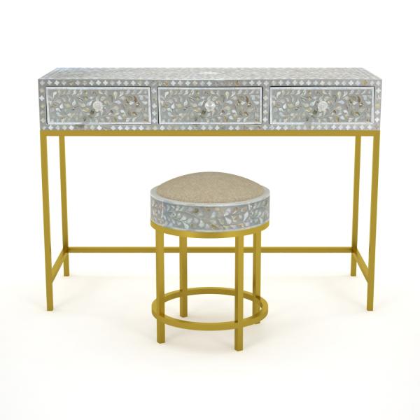Iris Dresser Console & Stool - Grey Mother of Pearl