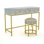 Iris Dresser Console & Stool - Grey Mother of Pearl