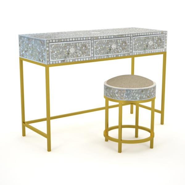 Iris Dresser Console & Stool - Grey Mother of Pearl