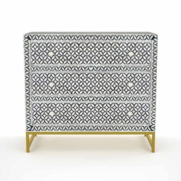 Yasmine Chest of Drawers - Black & White Bone Inlay