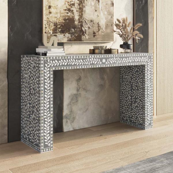 Jade Console Table - Grey Bone Inlay