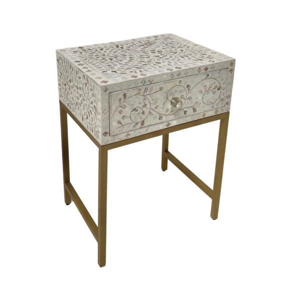 Iris Side Drawer - White Mother of Pearl Inlay