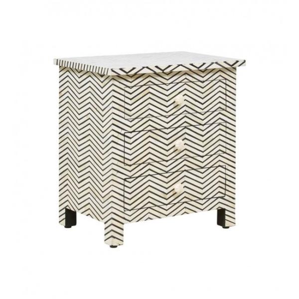 Isra Side Drawer - Black & White Bone Inlay