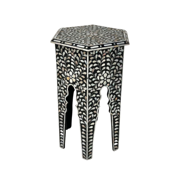 Yasmine Side Table - Black & White Mother of Pearl Inlay