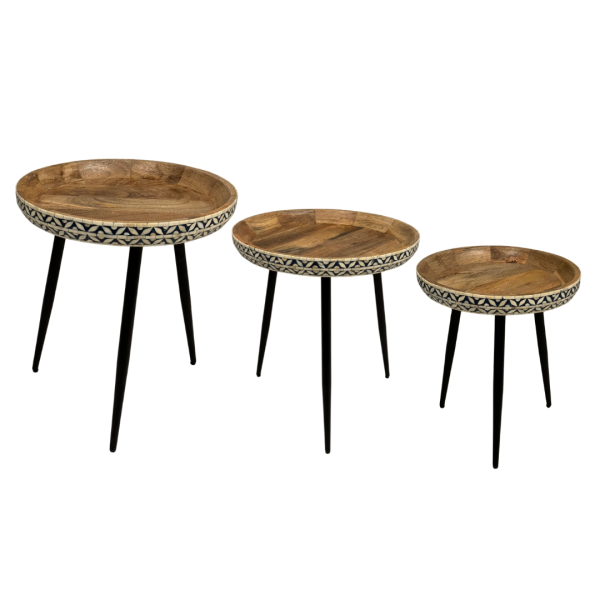 Versa Side Table - Set of 3 Blue Bone Inlay