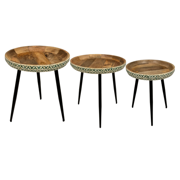 Versa Side Table - Set of 3 Green Bone Inlay