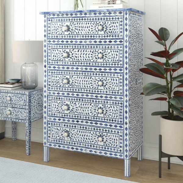 Jade Chest of Drawers - Blue Bone Inlay