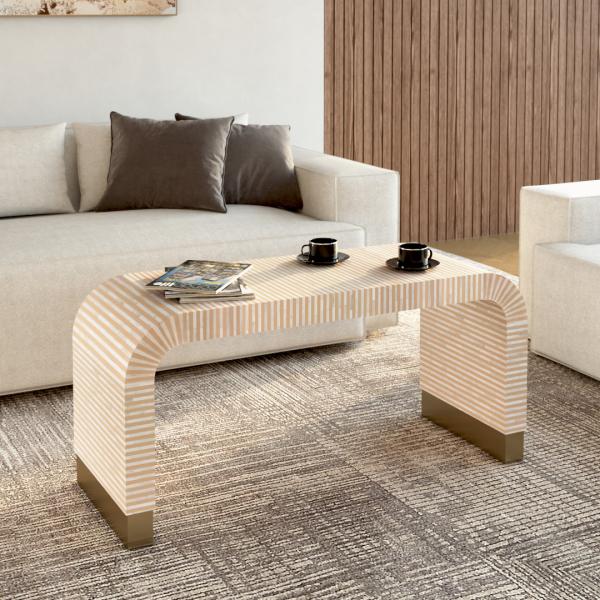 Saphed Coffee Table - Brown & White Bone Inlay