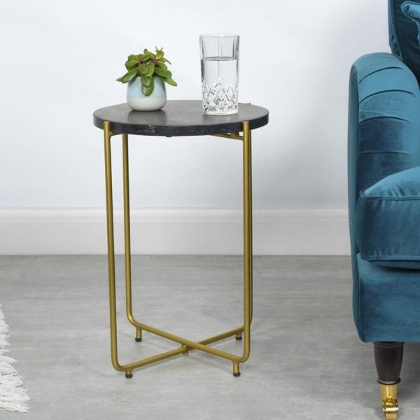 Farid Side Table - Black Marble
