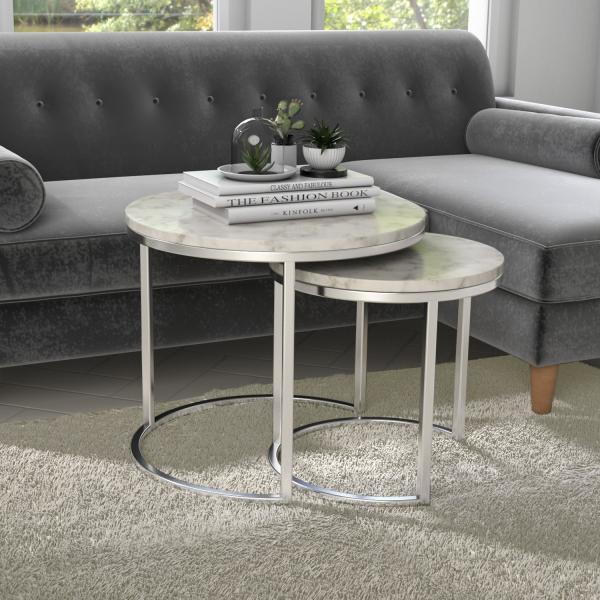 Naya Nesting Side Table - White Marble