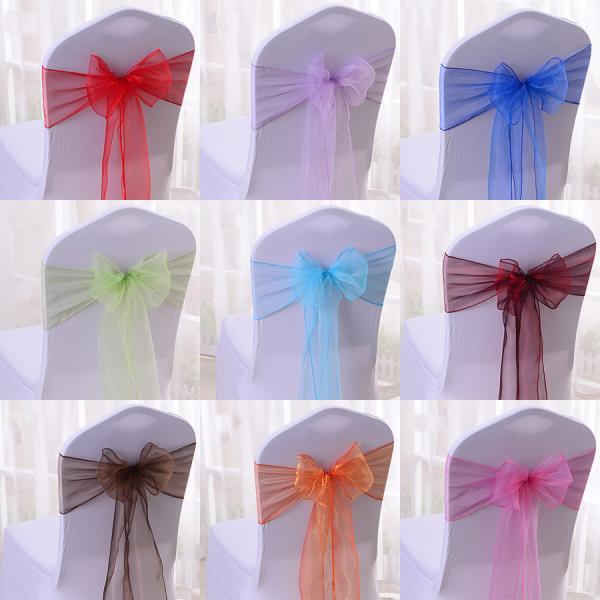 Blue Yellow Glass Tulle Chair Covers Elastic Band Bow Hotel Wedding Decorations