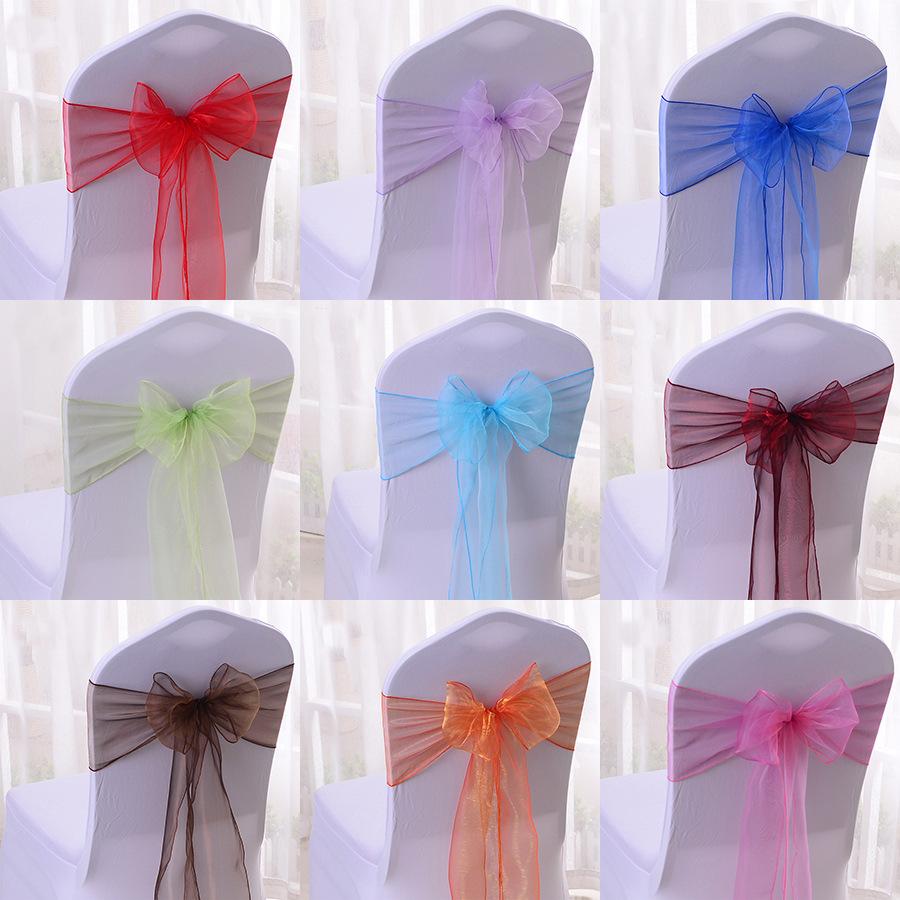 Blue Yellow Glass Tulle Chair Covers Elastic Band Bow Hotel Wedding Decorations