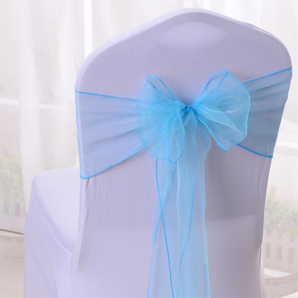 Blue Yellow Glass Tulle Chair Covers Elastic Band Bow Hotel Wedding Decorations