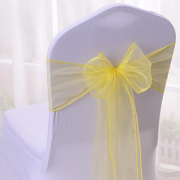 Blue Yellow Glass Tulle Chair Covers Elastic Band Bow Hotel Wedding Decorations