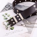 Punk Style Double Exhaust Eye PU Leather Belt Ladies Korean Version Jeans Fashion Chain Decoration Wide Belt for Women