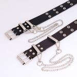 Punk Style Double Exhaust Eye PU Leather Belt Ladies Korean Version Jeans Fashion Chain Decoration Wide Belt for Women