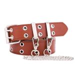 Punk Style Double Exhaust Eye PU Leather Belt Ladies Korean Version Jeans Fashion Chain Decoration Wide Belt for Women