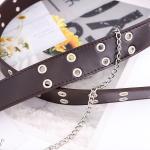 Punk Style Double Exhaust Eye PU Leather Belt Ladies Korean Version Jeans Fashion Chain Decoration Wide Belt for Women