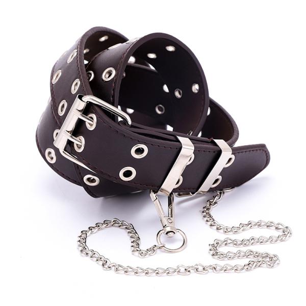Punk Style Double Exhaust Eye PU Leather Belt Ladies Korean Version Jeans Fashion Chain Decoration Wide Belt for Women