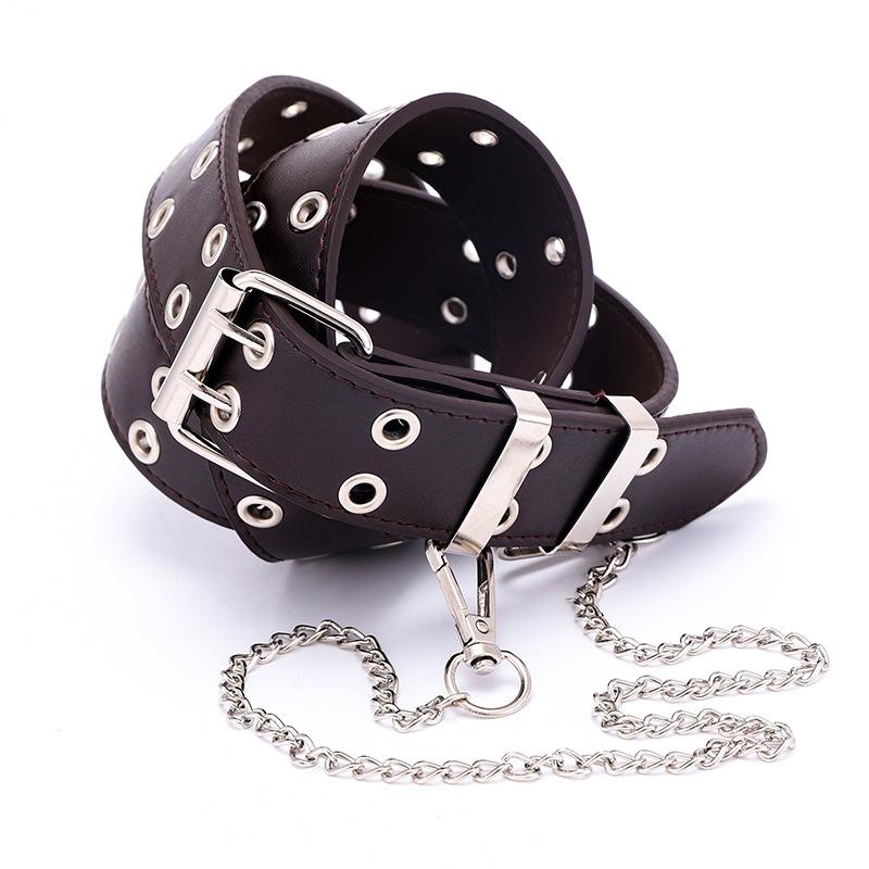Punk Style Double Exhaust Eye PU Leather Belt Ladies Korean Version Jeans Fashion Chain Decoration Wide Belt for Women