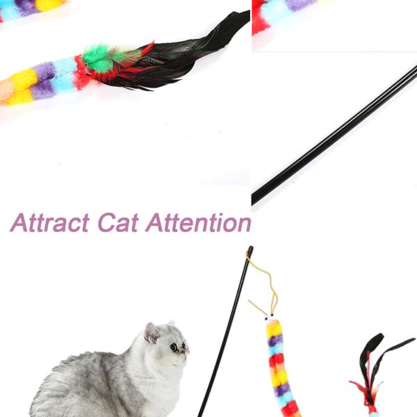 Rainbow Striped Caterpillar with Feather Teaser Stick