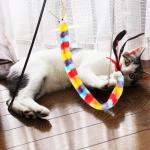 Rainbow Striped Caterpillar with Feather Teaser Stick
