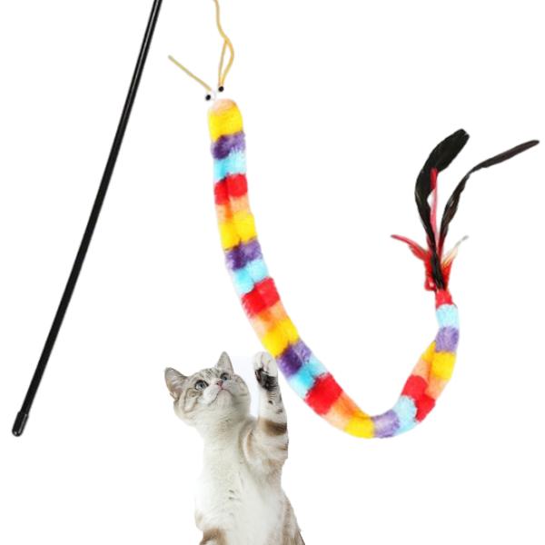 Rainbow Striped Caterpillar with Feather Teaser Stick
