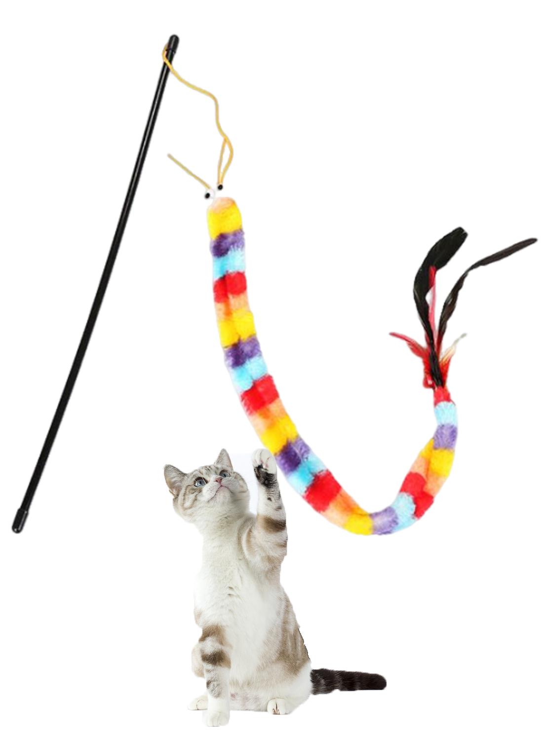 Rainbow Striped Caterpillar with Feather Teaser Stick