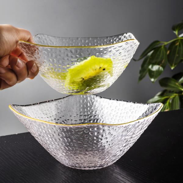Glass Gold Painted Square Bowl