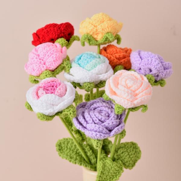 Handmade Knitted Simulation Flowers Diy Wool Yarn Bouquet Self-made Crochet Flower Arrangement Office Culture Artificial Plant