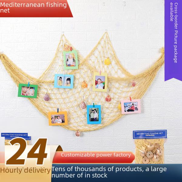 Mediterranean Hemp Rope Decorative Fishnet Photo Wall Background Hanging Cotton Rope Ocean Decorative Fishnet Wall Hanging