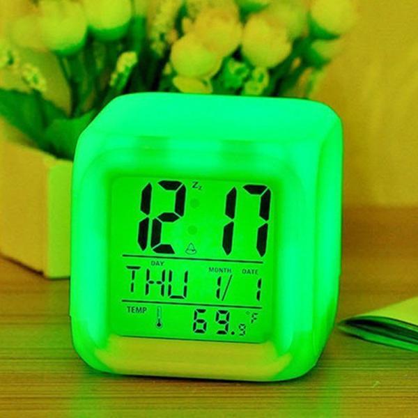 Colorful Multifunctional Square Led Night Light Temperature Display Silent Electronic Clock Alarm Clock For Students