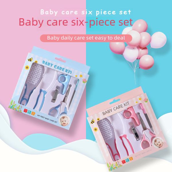 Baby Care Cleaning 6-piece Set Nail Scissors Combination Suit Baby Safety Comb Brush Gift Box