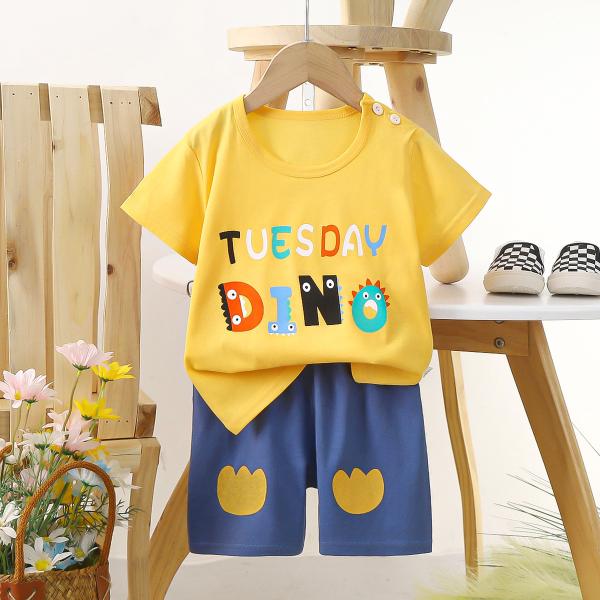 Children's short-sleeved suit summer cotton boys' clothes thin new girls' T-shirt summer baby children's clothing