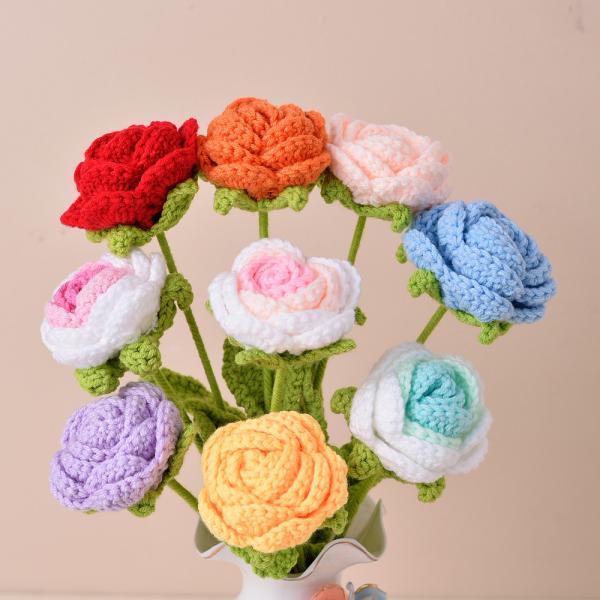 Handmade Knitted Simulation Flowers Diy Wool Yarn Bouquet Self-made Crochet Flower Arrangement Office Culture Artificial Plant