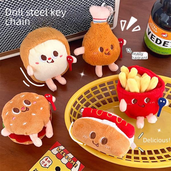 Cute Creative French Fry Burger Doll Pendant Backpack Couple Style Plush Decoration Girl Car Keychain Small Doll Toy