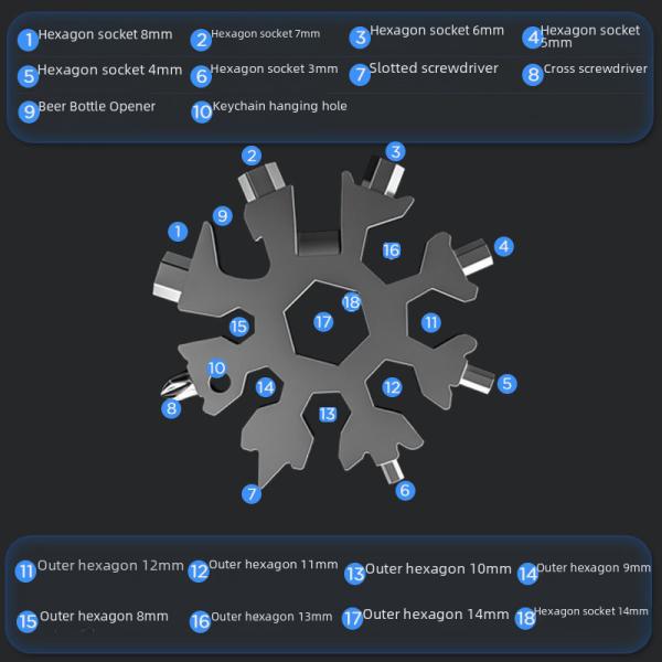 Multi-functional Snowflake Wrench Tool Steel Octagonal Inner Hexagonal Lightweight Portable 18-in-one Mini Universal Wrench