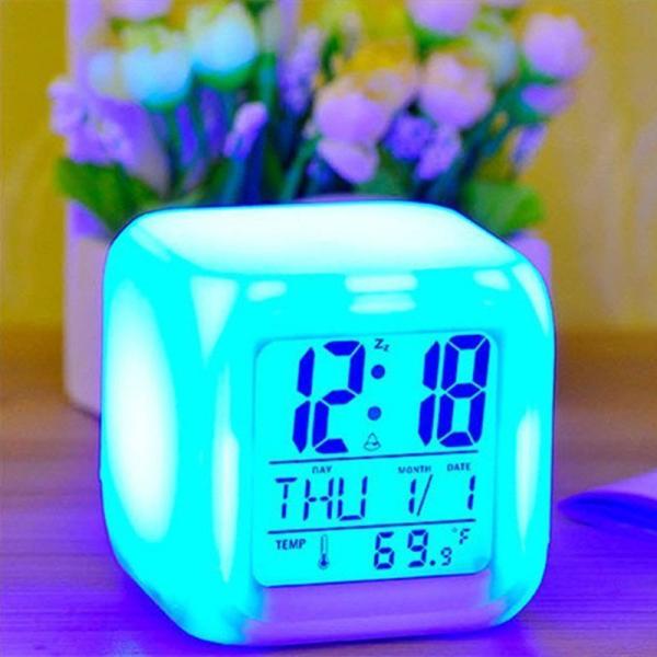 Colorful Multifunctional Square Led Night Light Temperature Display Silent Electronic Clock Alarm Clock For Students