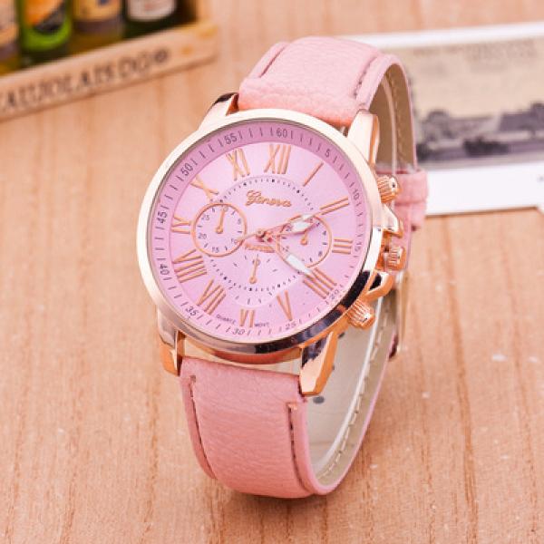 Fashionable Quartz Watch Geneva Scale Leather Belt Unisex Wristwatch Casual Style round Dial Stainless Steel Buckle Waterproof Not