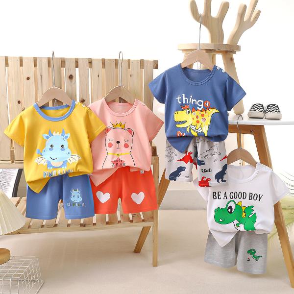 Children's short-sleeved suit summer cotton boys' clothes thin new girls' T-shirt summer baby children's clothing