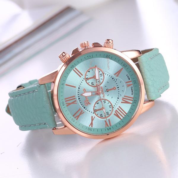 Fashionable Quartz Watch Geneva Scale Leather Belt Unisex Wristwatch Casual Style round Dial Stainless Steel Buckle Waterproof Not