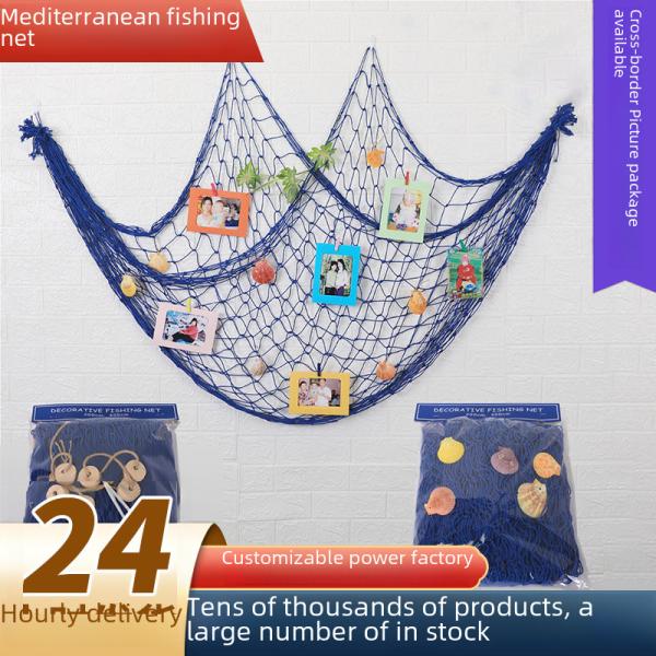 Mediterranean Hemp Rope Decorative Fishnet Photo Wall Background Hanging Cotton Rope Ocean Decorative Fishnet Wall Hanging