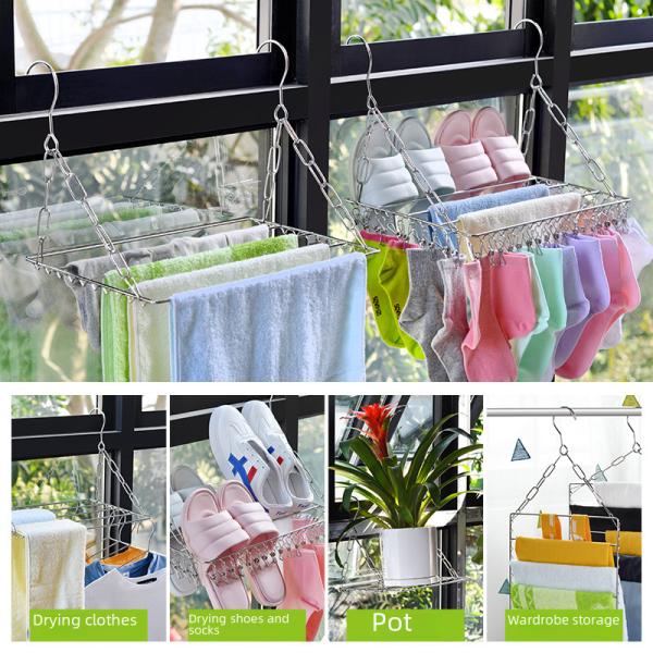 Kawang Stainless Steel Balcony Socks Drying Rack 100 Clips Solid Socks Drying Rack Home Use Multi-clip Clothes Clothes Clip