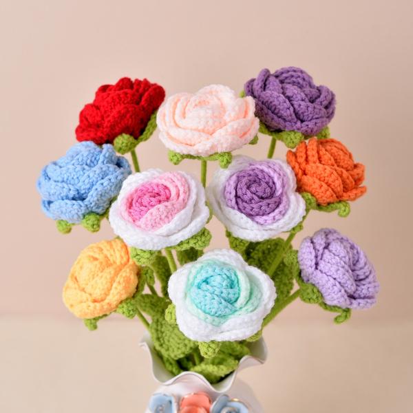 Handmade Knitted Simulation Flowers Diy Wool Yarn Bouquet Self-made Crochet Flower Arrangement Office Culture Artificial Plant