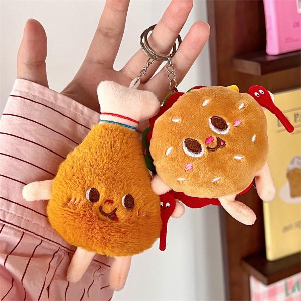 Cute Creative French Fry Burger Doll Pendant Backpack Couple Style Plush Decoration Girl Car Keychain Small Doll Toy