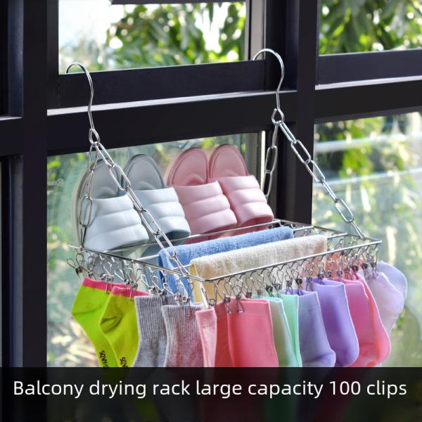 Kawang Stainless Steel Balcony Socks Drying Rack 100 Clips Solid Socks Drying Rack Home Use Multi-clip Clothes Clothes Clip