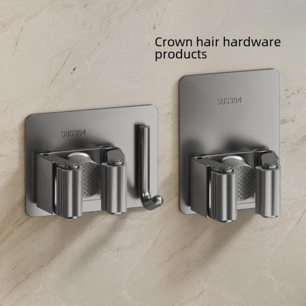 Broom Holder Stainless Steel Wall Mounted Toilet Broom Hook No Drilling Required Brush Holder Suction Cup Grey Gun Metal